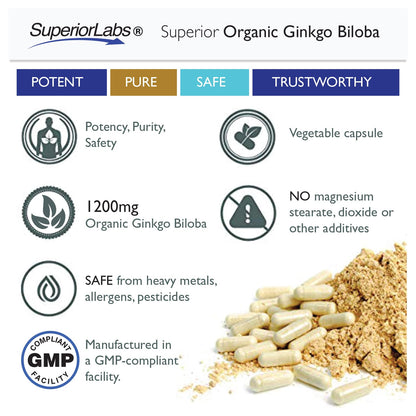 SuperiorLabs Ginkgo Biloba 1200 mg - Non-GMO, Black Pepper Absorption