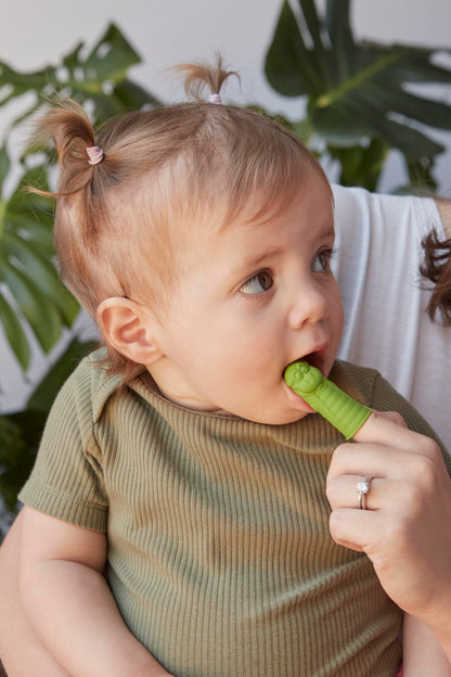 SuperMouth Bristles Baby Finger Brush – Soft Silicone, Bite Block, AR App