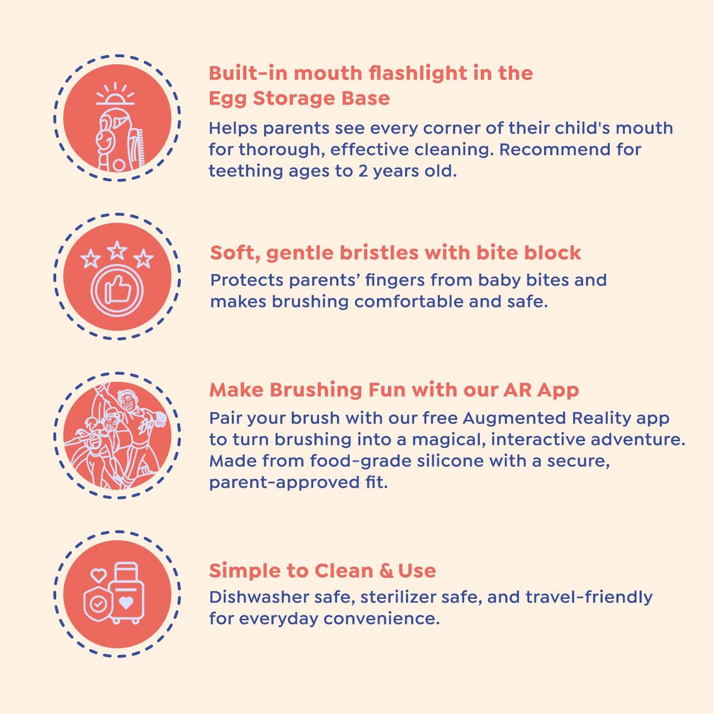 SuperMouth Bristles Baby Finger Brush – Soft Silicone, Bite Block, AR App