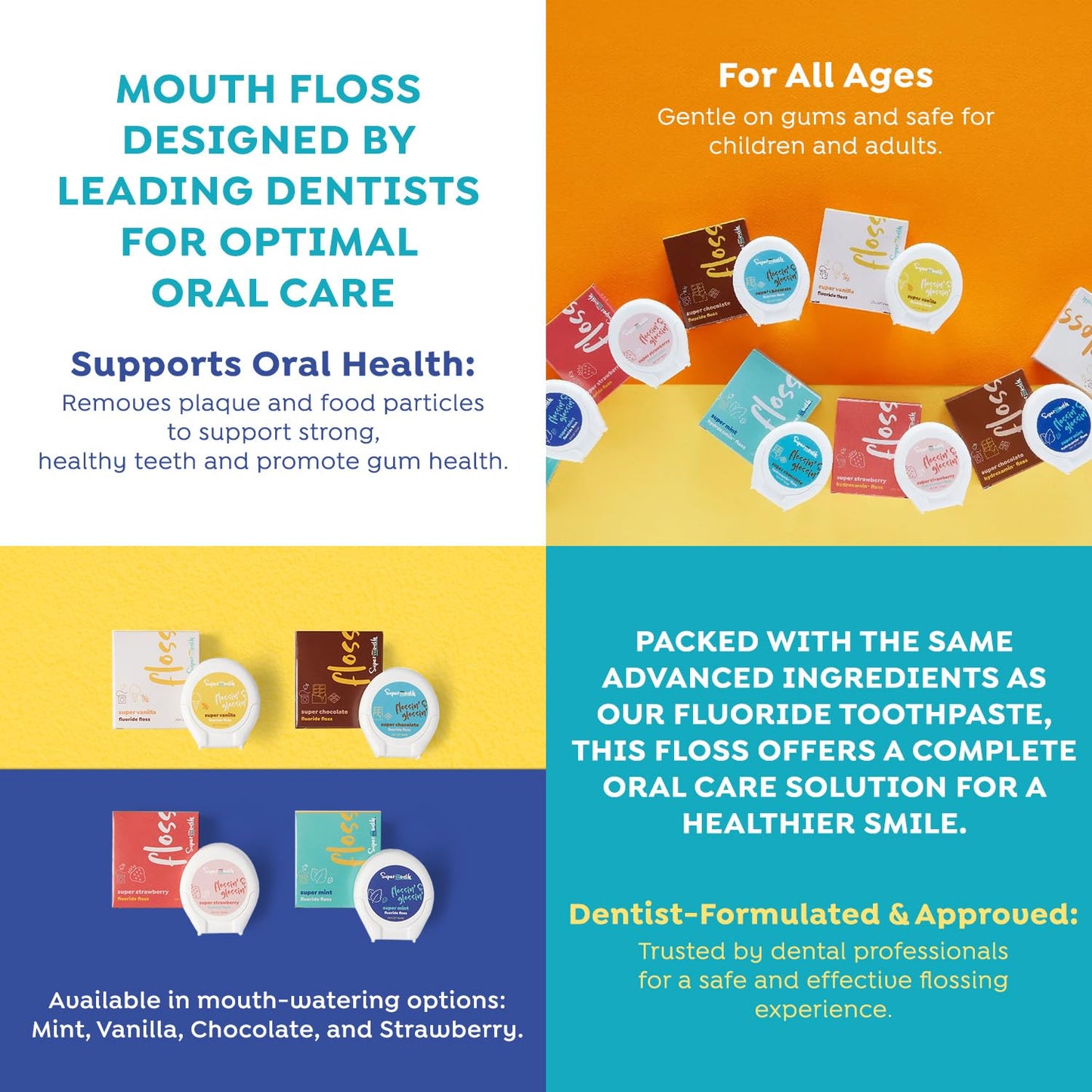 SuperMouth Fluoride Floss – Expanding, 40% More Plaque Removal