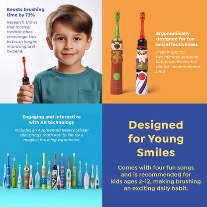 SuperMouth Musical Sonic Toothbrush for Kids (Ages 2-12) - 4 Songs, 2-Min Timer, AR Brushing Tutor