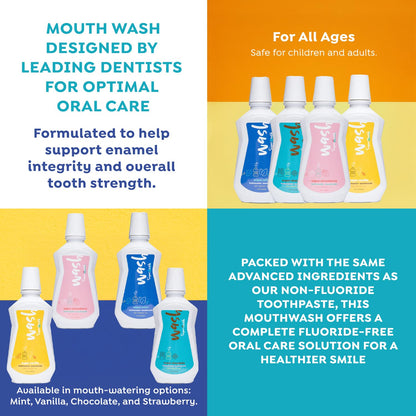 SuperMouth® Fluoride-Free Mouthwash – Nano-Hydroxyapatite, D3 & K2, Prebiotics, Alkaline pH 8.5, Alcohol-Free, 4 Flavors