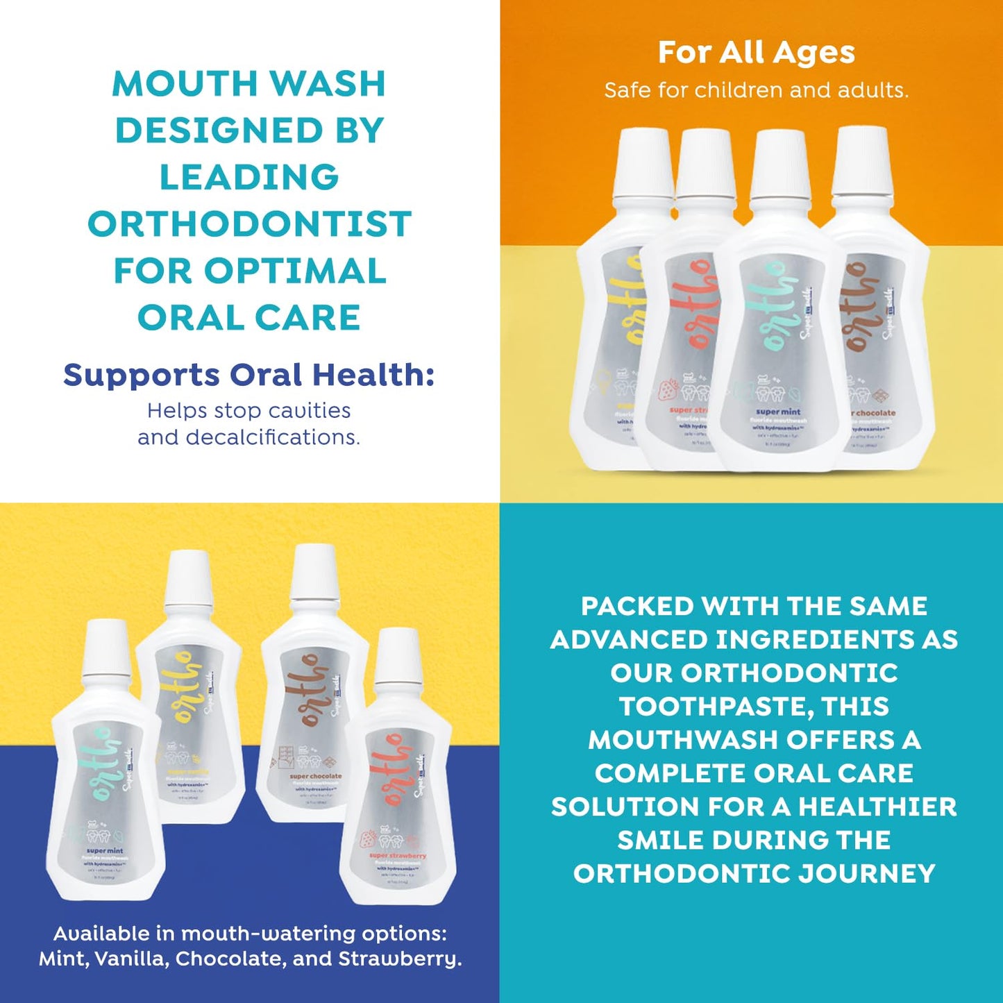 SuperMouth® Ortho Mouthwash – Fluoride + Nano-Hydroxyapatite, Prebiotics, Alcohol-Free, For Braces