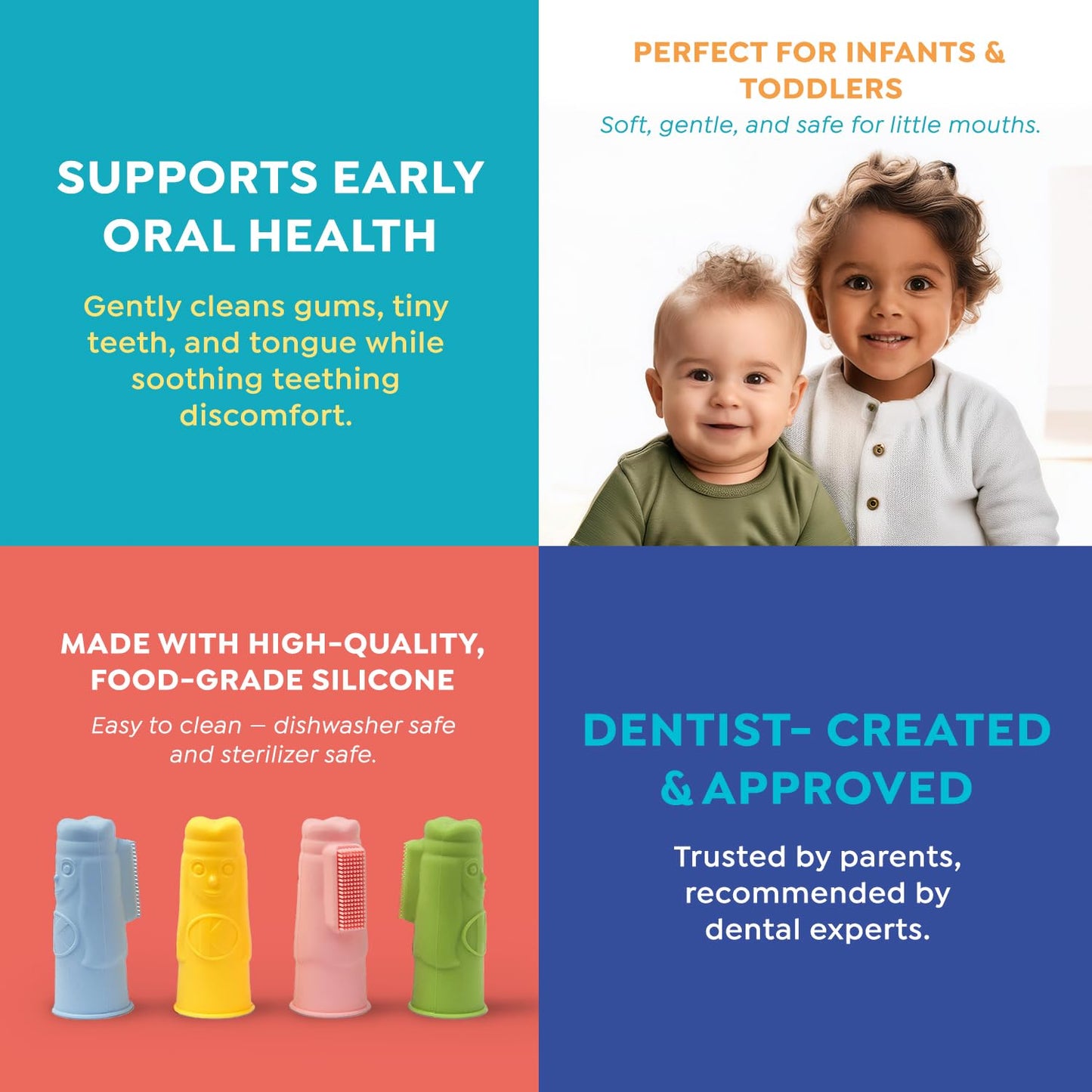 SuperMouth Tooth Keri Baby Finger Brush – Soft Silicone Bristles, Light-Up Wand, 4 Colors