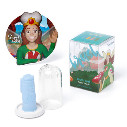 SuperMouth Tooth Keri Baby Finger Brush – Soft Silicone Bristles, Built-in Bite Block, Light-Up Wand, AR App (Teething to 2 Years, 4 Colors)