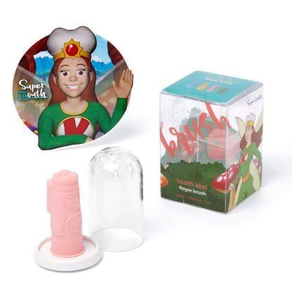 SuperMouth® Tooth Keri Baby Finger Brush – Soft Silicone Bristles, Built-in Bite Block, Light-Up Wand, AR App, Teething to 2 Years