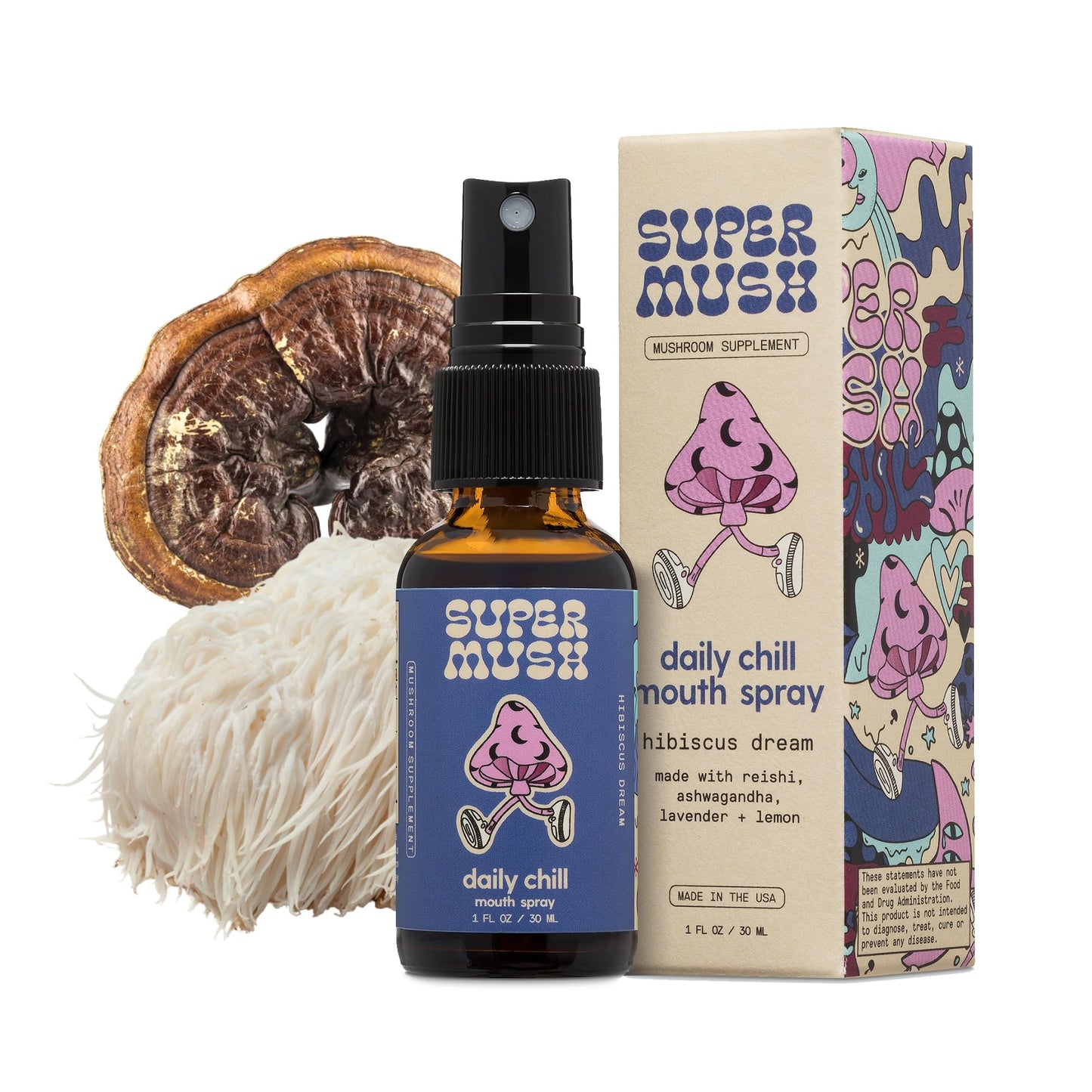 SuperMush Daily Chill Mouth Spray – Reishi, Lion's Mane, Hibiscus & Ashwagandha | 30ml Organic