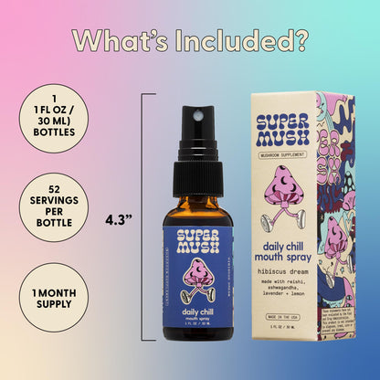SuperMush Daily Chill Mouth Spray – Reishi, Lion's Mane, Hibiscus & Ashwagandha | 30ml Organic