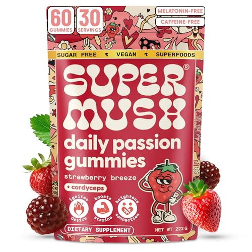 SuperMush Horny Goat Weed Gummies - Horny Goatweed for Men & Women with Cordyceps, Reishi & Maca Root - Maximize Blood Flow, Ignite Feel-Good Vibes & Lasting Energy