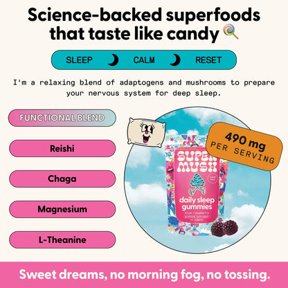 SuperMush Sleep Gummies for Adults – Vegan, Sugar-Free Mushroom Sleep Support (60 Gummies)