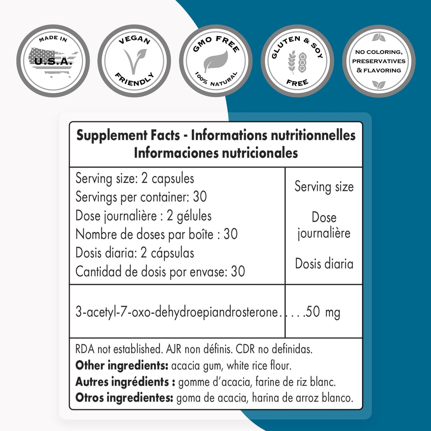 Supersmart 7-OXO DHEA 25mg - 60 Vegetarian Capsules | Non-GMO & Gluten Free