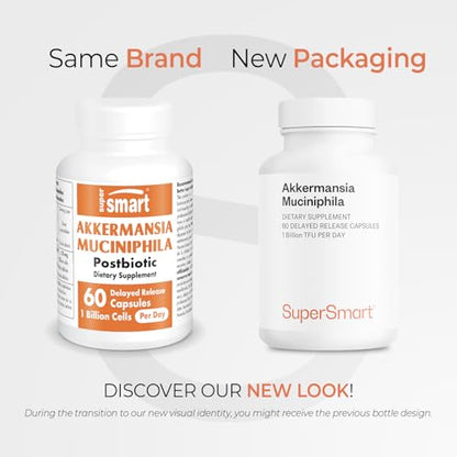 Supersmart Akkermansia Muciniphila 1B TFU per Day - Postbiotic Pasteurized Probiotic, 60 Capsules