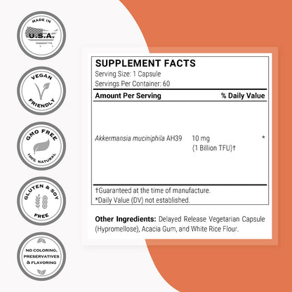 Supersmart Akkermansia Muciniphila 1B TFU per Day - Postbiotic Pasteurized Probiotic, 60 Capsules