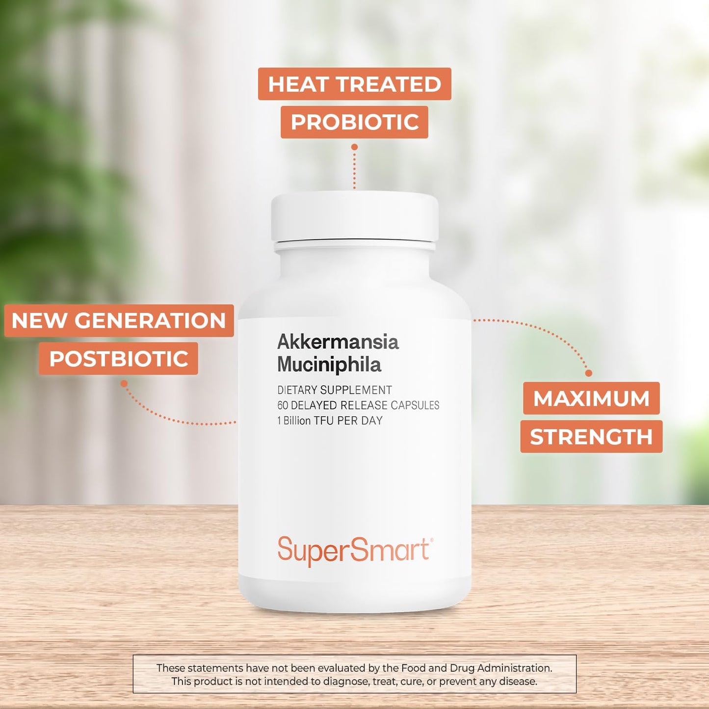 Supersmart Akkermansia Muciniphila 1B TFU per Day - Postbiotic Pasteurized Probiotic, 60 Capsules