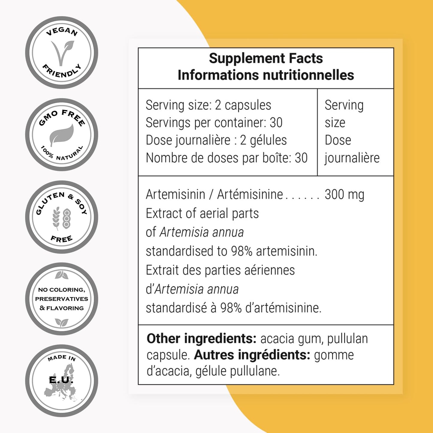 Supersmart Artemisinin 300mg (98%) – Non-GMO, Gluten Free | 60 Veg Capsules