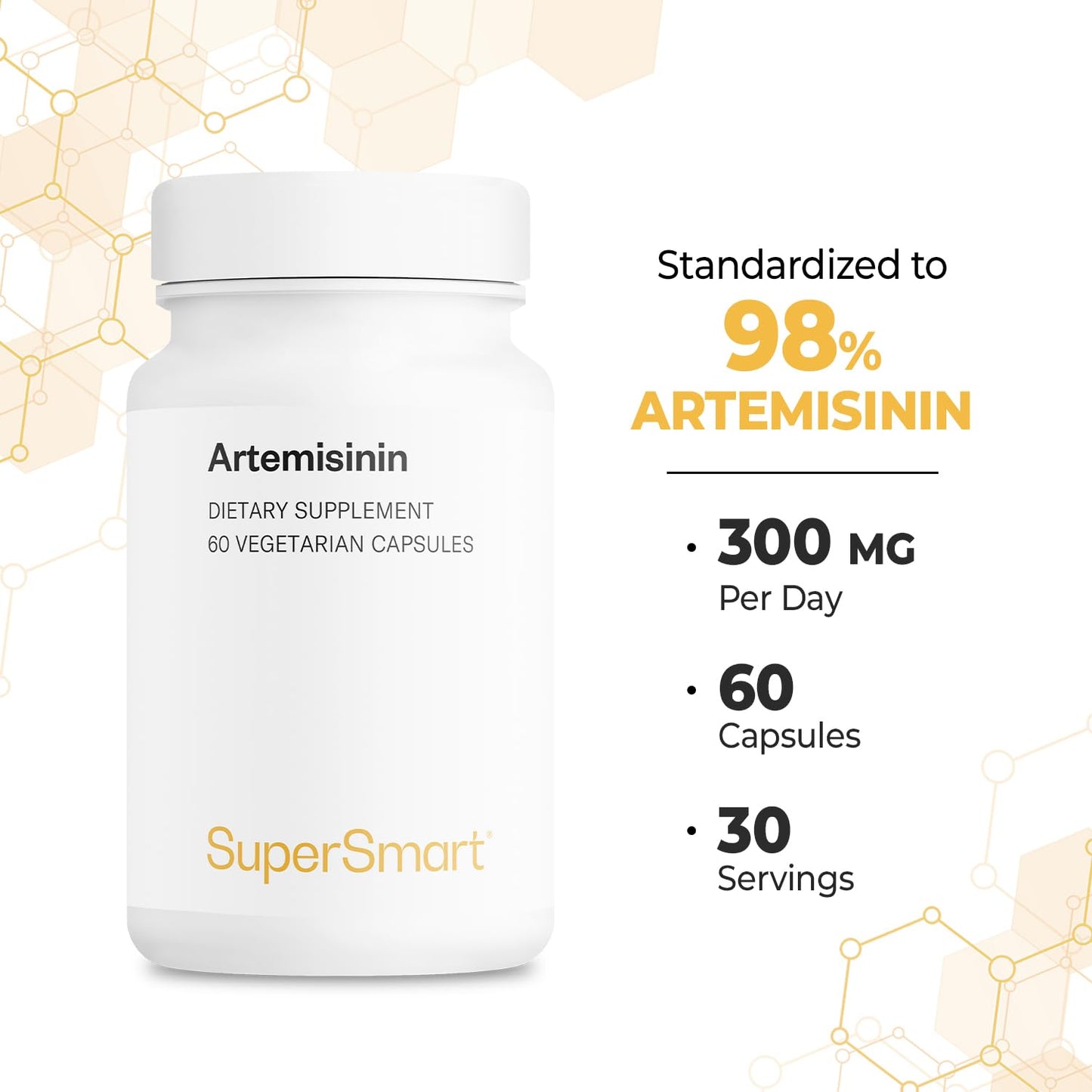 Supersmart Artemisinin 300mg (98%) – Non-GMO, Gluten Free | 60 Veg Capsules