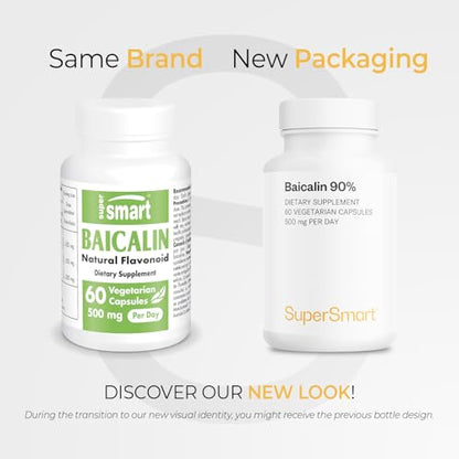 Supersmart - 90% Baicalin 500mg per Day (Scutellaria Baicalensis) - Chinese Skullcap Extract Supplement | Non-GMO & Gluten Free - 60 Vegetarian Capsules