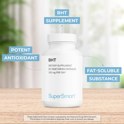 Supersmart BHT Supplement 300mg Daily – Non-GMO, Gluten Free, 90 Vegetarian Capsules