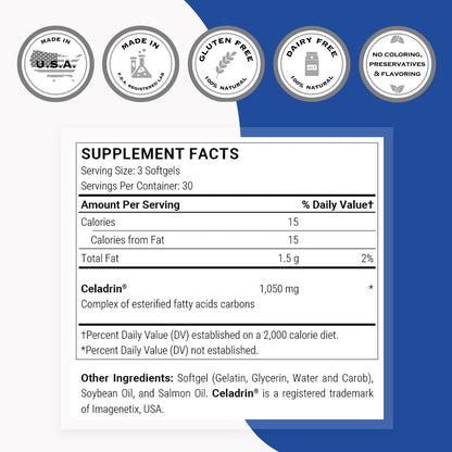 Supersmart Celadrin 1050mg per Day – Patented Esterified Fatty Acids | Non-GMO & Gluten Free | 90 Softgel Capsules