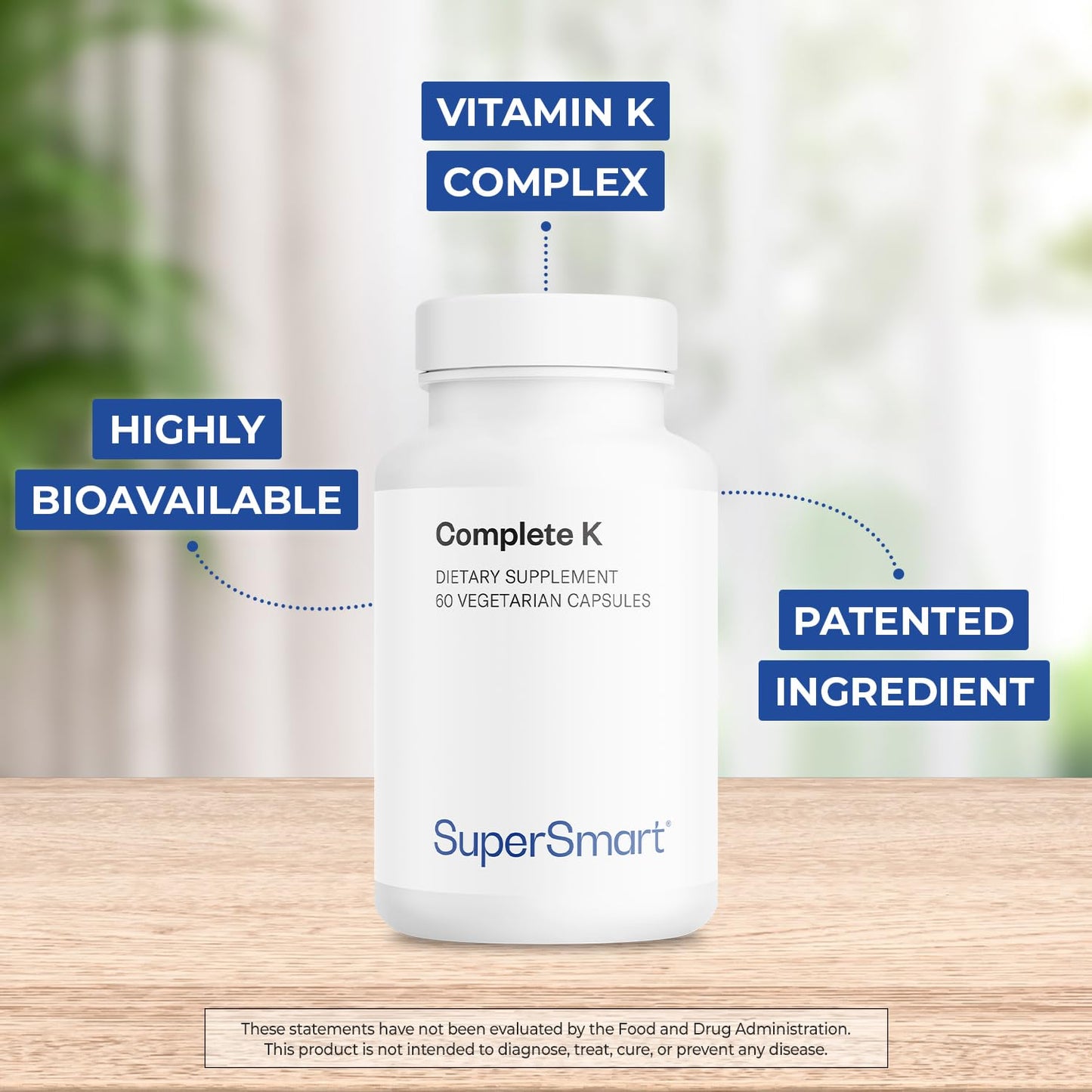 Supersmart Complete K – Vitamin K1 MK4 MK7 Full Spectrum – Non-GMO, Gluten Free | 60 Veg Capsules