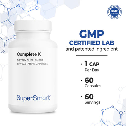 Supersmart Complete K – Vitamin K1 MK4 MK7 Full Spectrum – Non-GMO, Gluten Free | 60 Veg Capsules