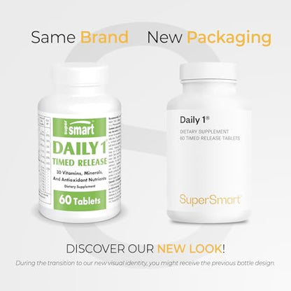 Supersmart Daily 1 Timed Release Multivitamin for Men & Women | BioPQQ, Quercetin & Fisetin | Made in USA