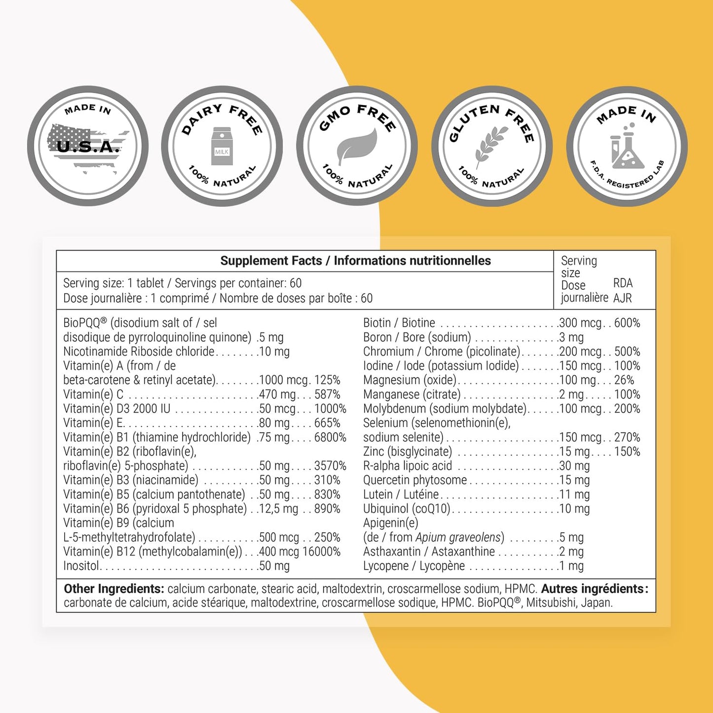 Supersmart Daily 1 Timed Release Multivitamin for Men & Women | BioPQQ, Quercetin & Fisetin | Made in USA
