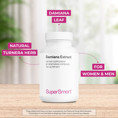 Damiana Extract 750mg per Day – Supersmart (Turnera Herb) | Non-GMO & Gluten Free | 90 Vegetarian Capsules