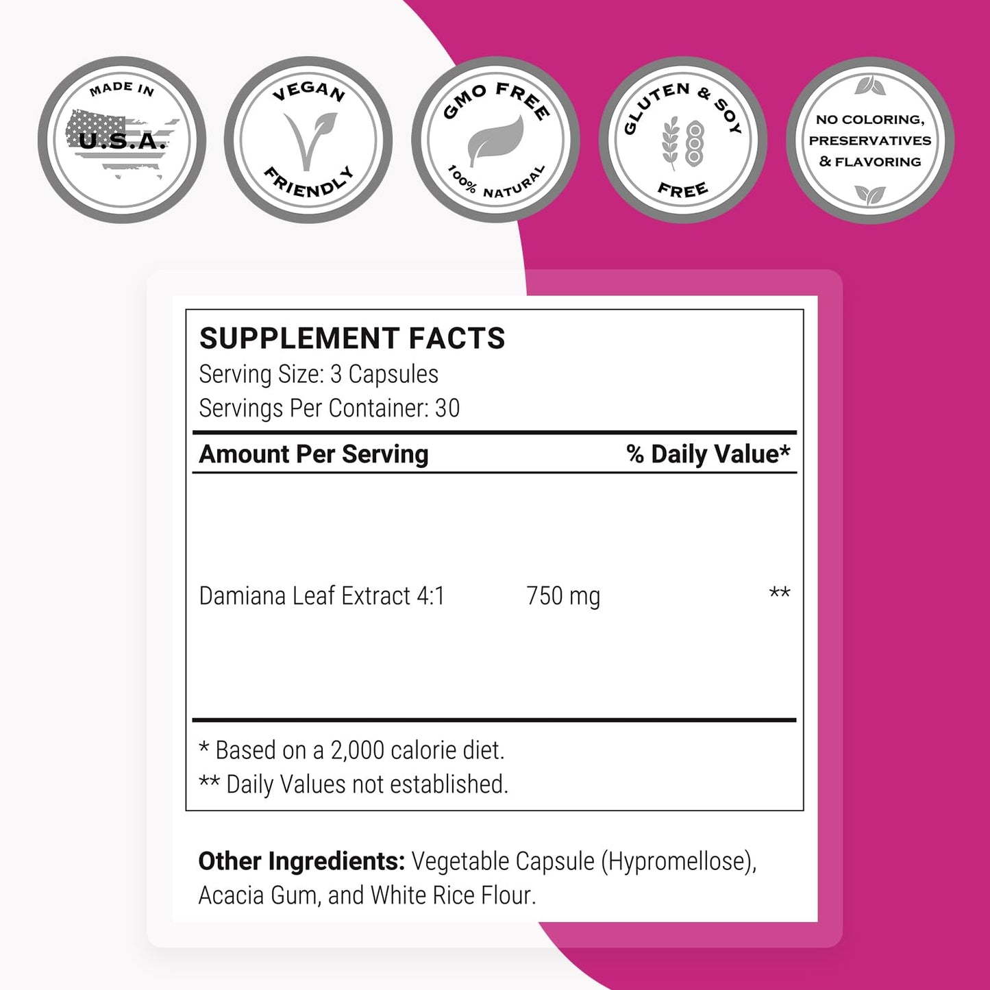Damiana Extract 750mg per Day – Supersmart (Turnera Herb) | Non-GMO & Gluten Free | 90 Vegetarian Capsules