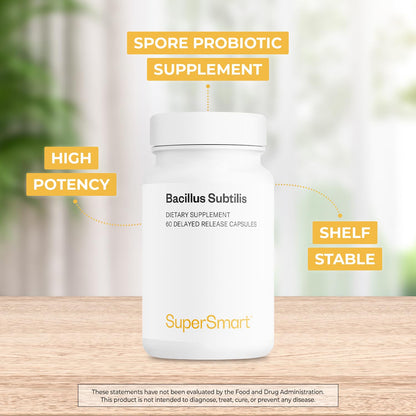Supersmart Bacillus Subtilis Probiotic 3B CFU/Day – Non-GMO & Gluten Free | 60 Veg Capsules