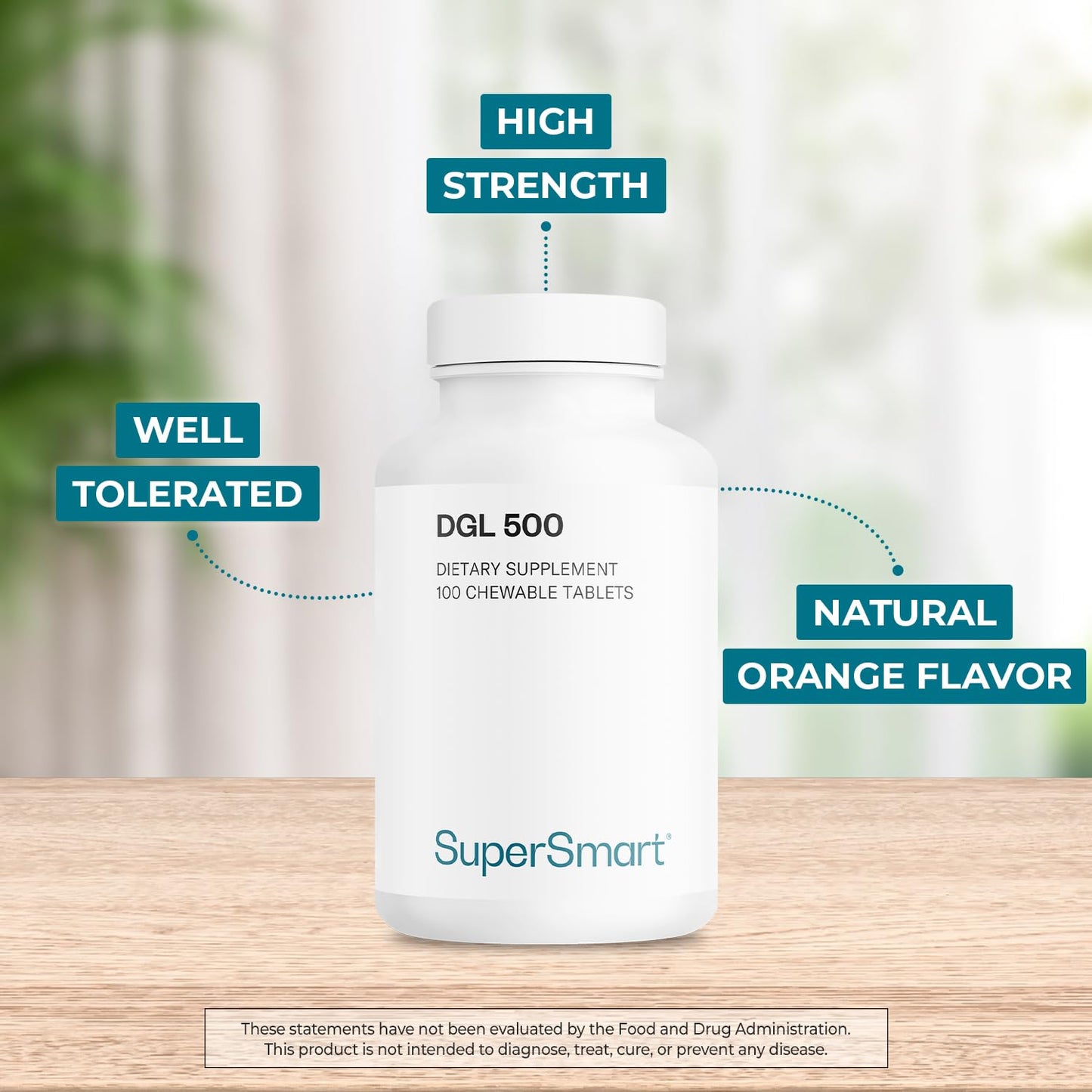 Supersmart DGL 3000mg Daily – Deglycyrrhizinated Licorice (DGL), Orange Flavor, 100 Chewable Tablets
