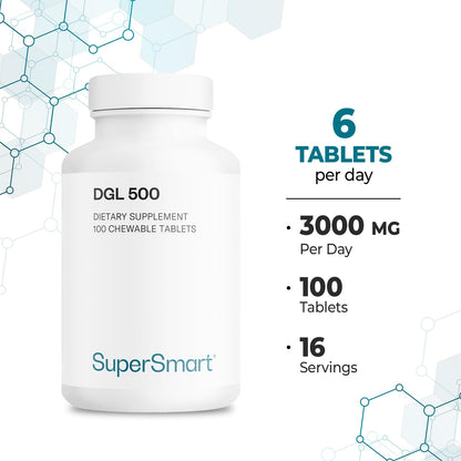 Supersmart DGL 3000mg Daily – Deglycyrrhizinated Licorice (DGL), Orange Flavor, 100 Chewable Tablets