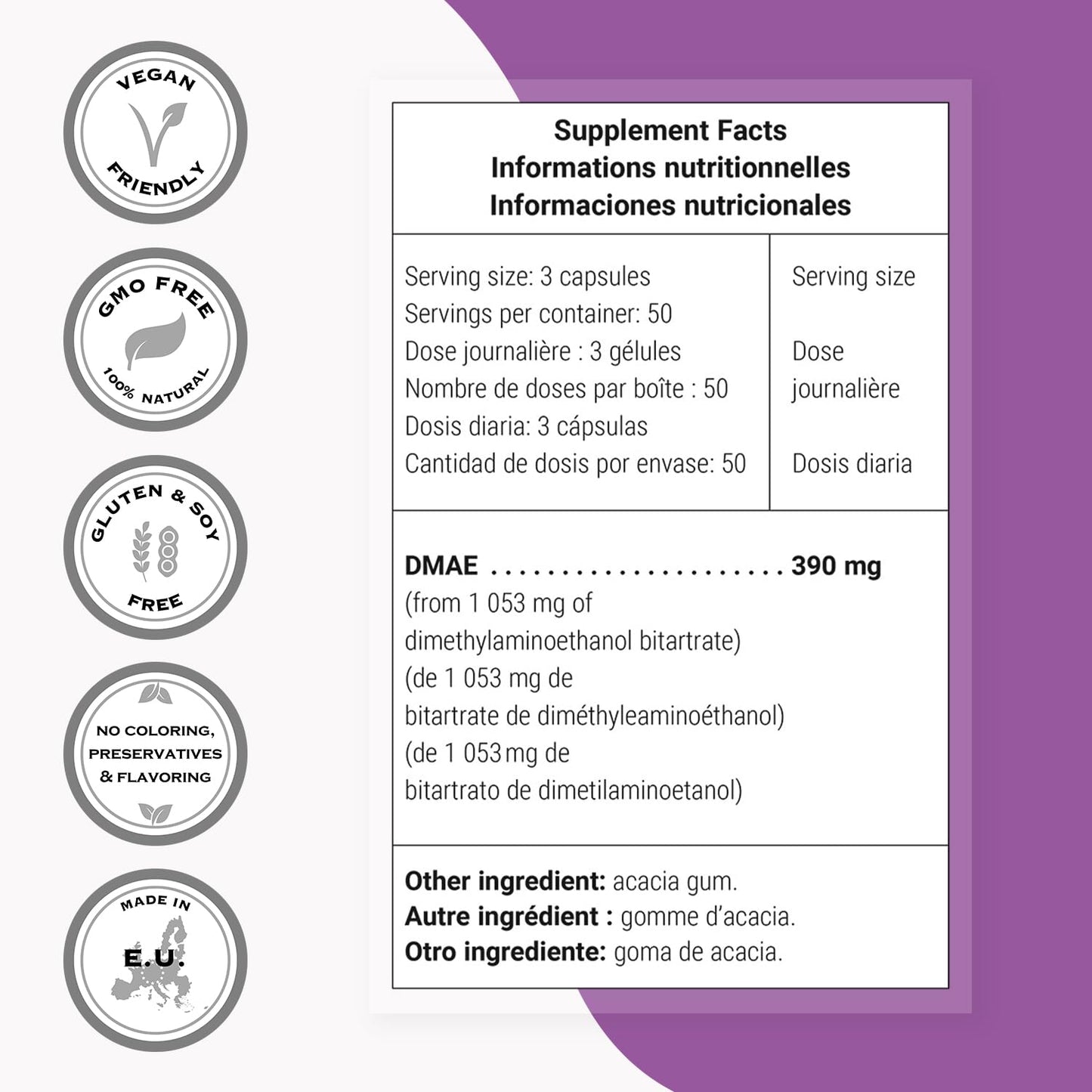 Supersmart DMAE 390mg - Non-GMO & Gluten Free | 150 Veg Capsules