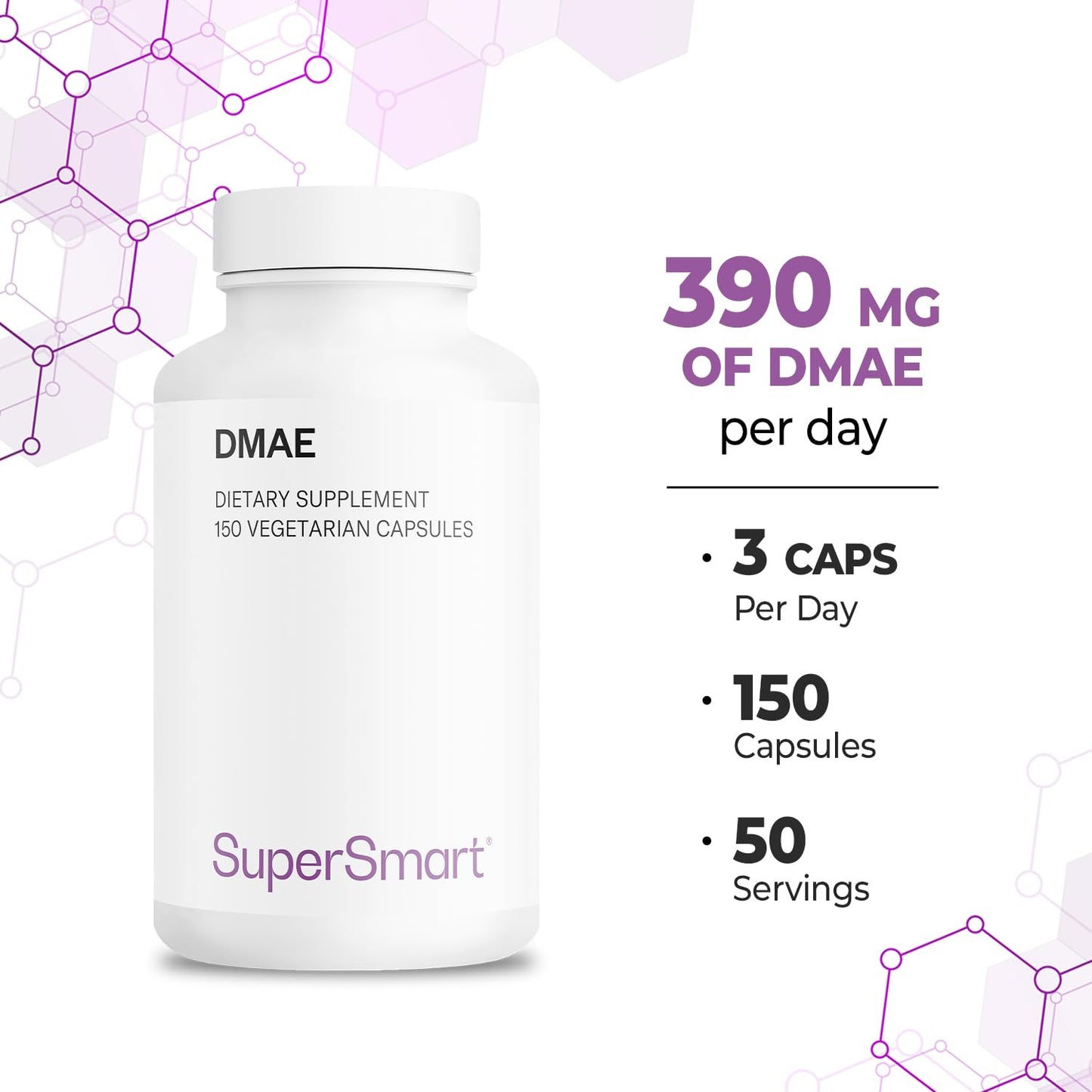 Supersmart DMAE 390mg - Non-GMO & Gluten Free | 150 Veg Capsules