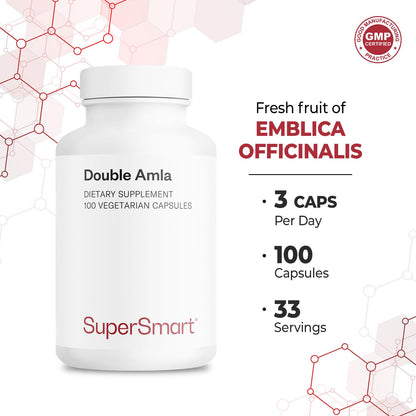 Supersmart Double AMLA Supplement - Fresh Indian Gooseberry Extract (Emblica Officinalis) – 100 Vegetarian Capsules