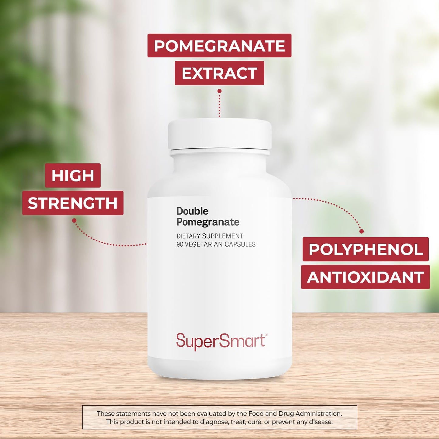 Supersmart Double Pomegranate (High Strength) – 90% Ellagic Acid & 40% Punicalagins – Non-GMO & Gluten Free – 90 Vegetarian Capsules