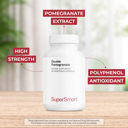 Supersmart Double Pomegranate (High Strength) – 90% Ellagic Acid & 40% Punicalagins – Non-GMO & Gluten Free – 90 Vegetarian Capsules