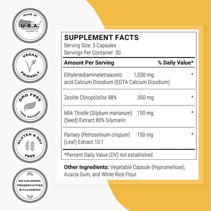 Supersmart EDTA Zeolite 98% - Advanced Formula with Milk Thistle & Parsley - 90 Veg Capsules - Made in USA