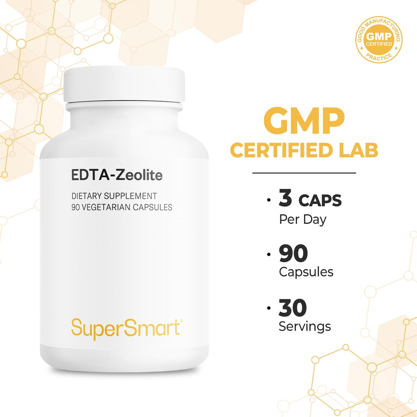 Supersmart EDTA Zeolite 98% - Advanced Formula with Milk Thistle & Parsley - 90 Veg Capsules - Made in USA