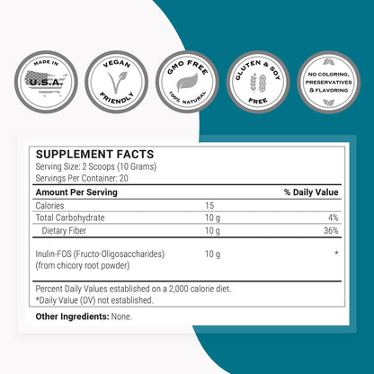 Supersmart Fructo Oligosaccharides Powder (FOS) - Prebiotic Inulin - 200 g - Non-GMO & Gluten Free