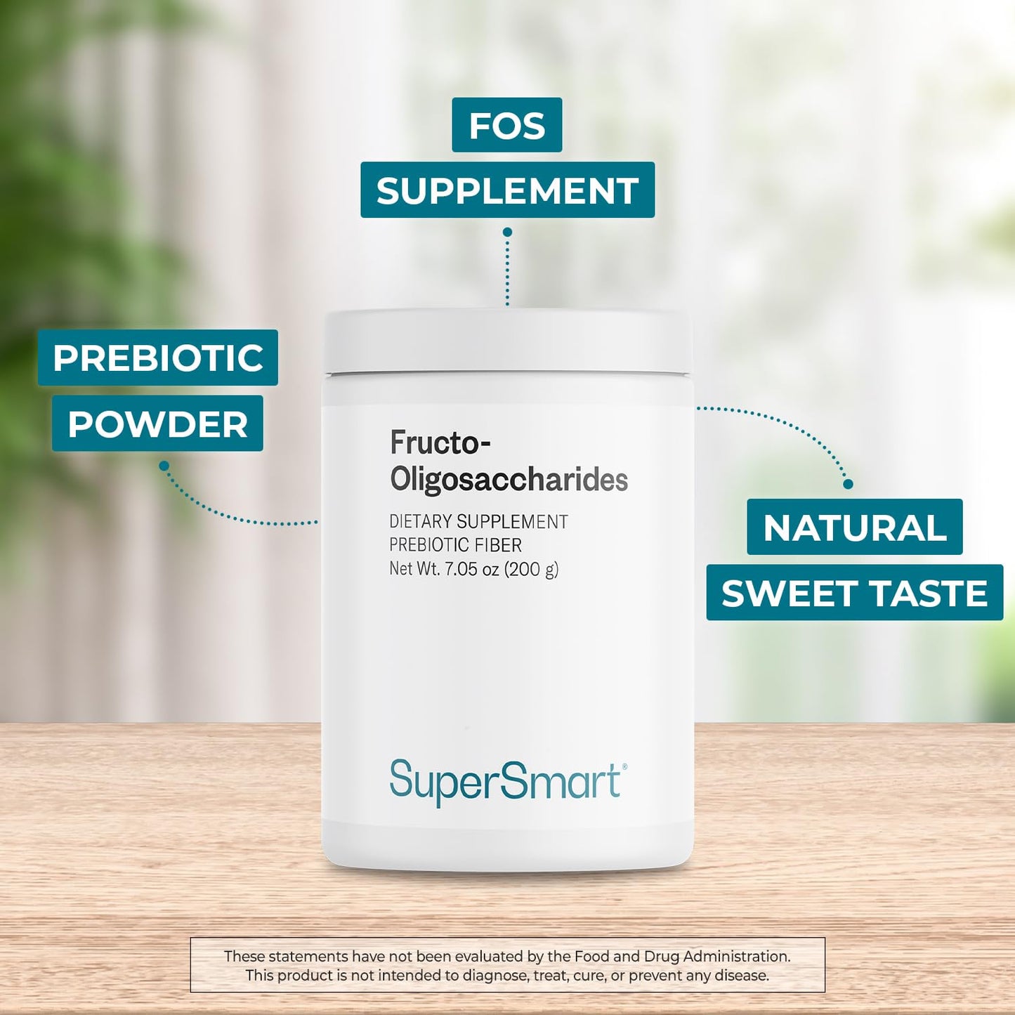 Supersmart Fructo Oligosaccharides Powder (FOS) - Prebiotic Inulin - 200 g - Non-GMO & Gluten Free