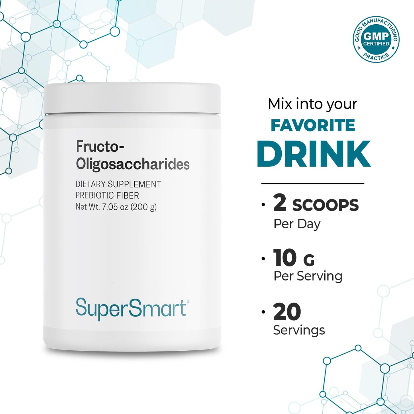 Supersmart Fructo Oligosaccharides Powder (FOS) - Prebiotic Inulin - 200 g - Non-GMO & Gluten Free