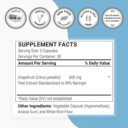 Supersmart Grapefruit Extract 600mg (99% Naringin) – High Potency GSE, Non-GMO & Gluten Free | 60 Vegetarian Capsules