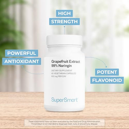 Supersmart Grapefruit Extract 600mg (99% Naringin) – High Potency GSE, Non-GMO & Gluten Free | 60 Vegetarian Capsules
