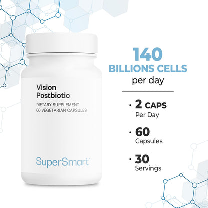Supersmart Vision Postbiotic: 140B Cells/Day Patented Eye Health Probiotic - 60 Veg Capsules