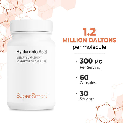 Supersmart Hyaluronic Acid 300mg/day | High MW 1.2M Da | Non-GMO & Gluten Free | 60 Vegetarian Capsules