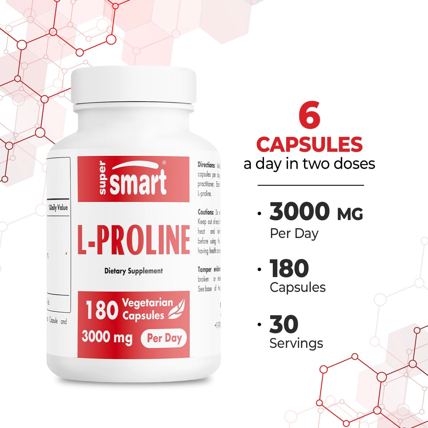 Supersmart L-Proline 3000mg/day – High Strength, Non-GMO Gluten Free