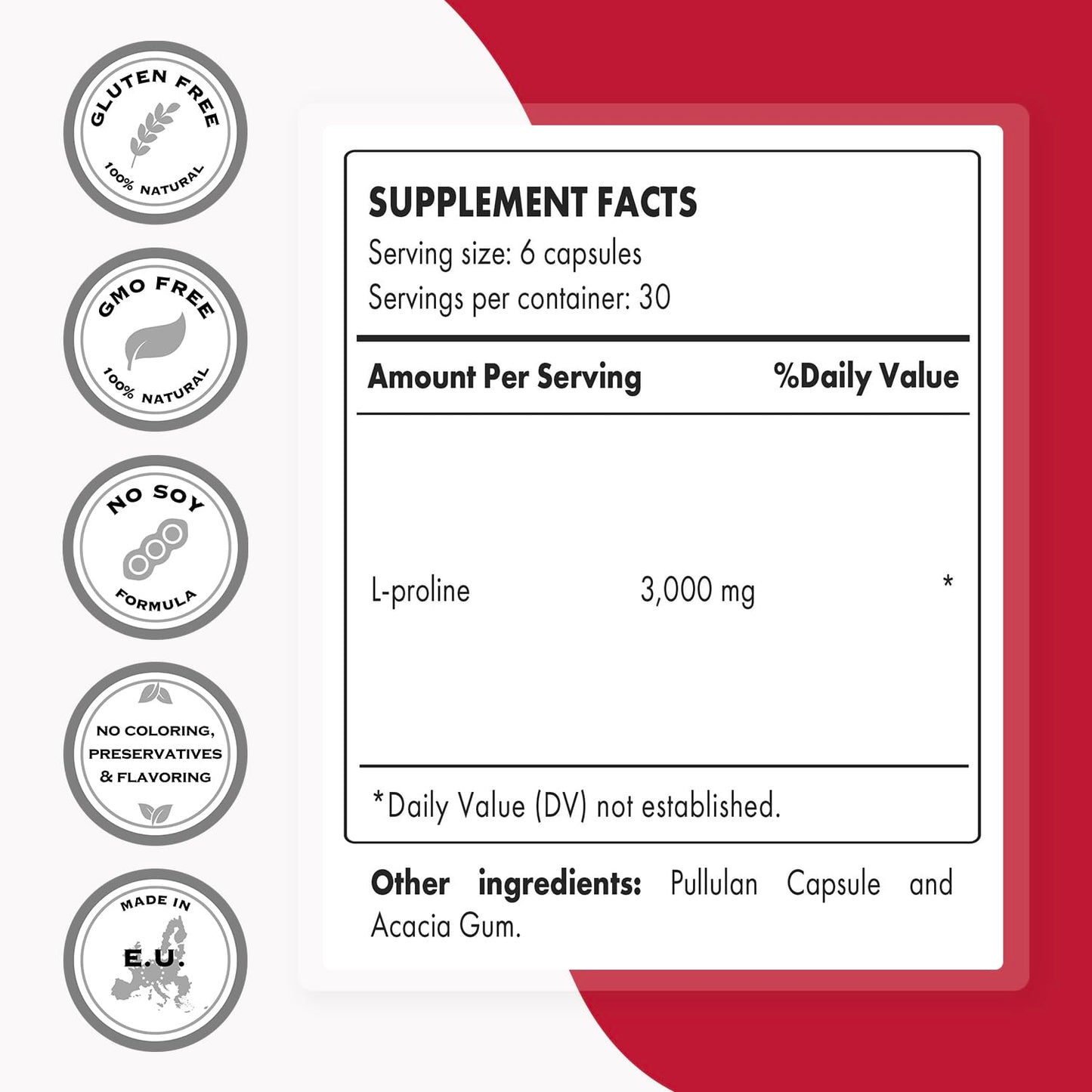 Supersmart L-Proline 3000mg/day – High Strength, Non-GMO Gluten Free