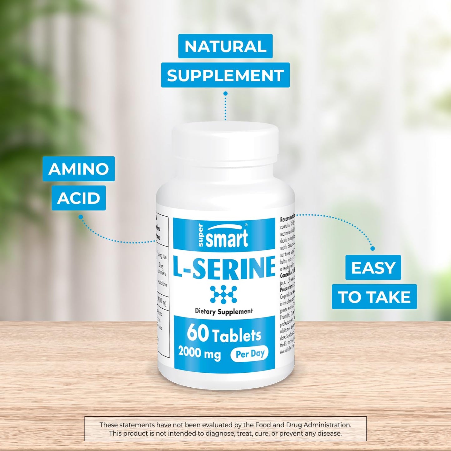 Supersmart L-Serine 2000mg Daily – 60 Tablets | Non-GMO & Gluten Free