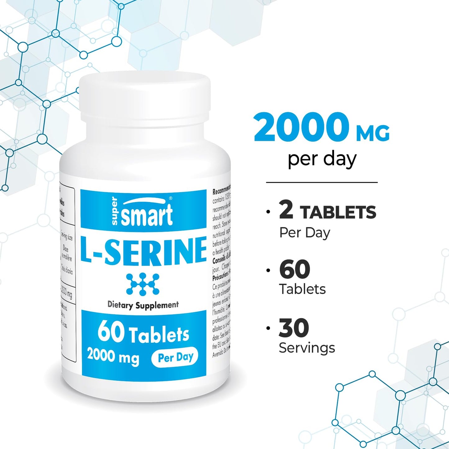 Supersmart L-Serine 2000mg Daily – 60 Tablets | Non-GMO & Gluten Free